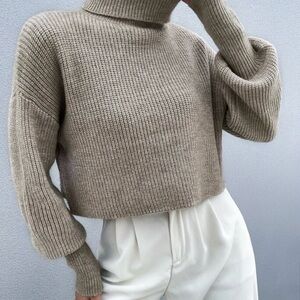 Beige Turtleneck Women Sweater